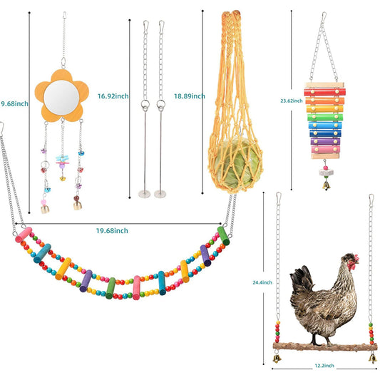 Shunmaii 7Pcs Chewing Foraging Toy With Wooden Hanging Feeder