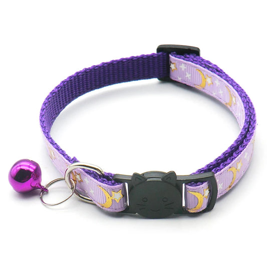 Gold Stars Moon Cat Collar With Reflective Buckle And Bell
