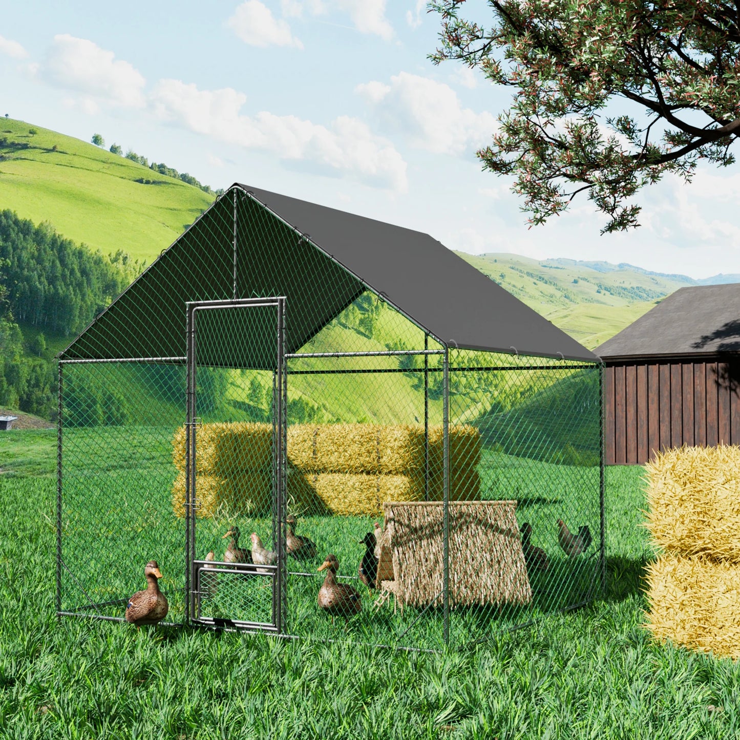 BINGOPAW Heavy Duty Metal Chicken Coop With Cover And Netting