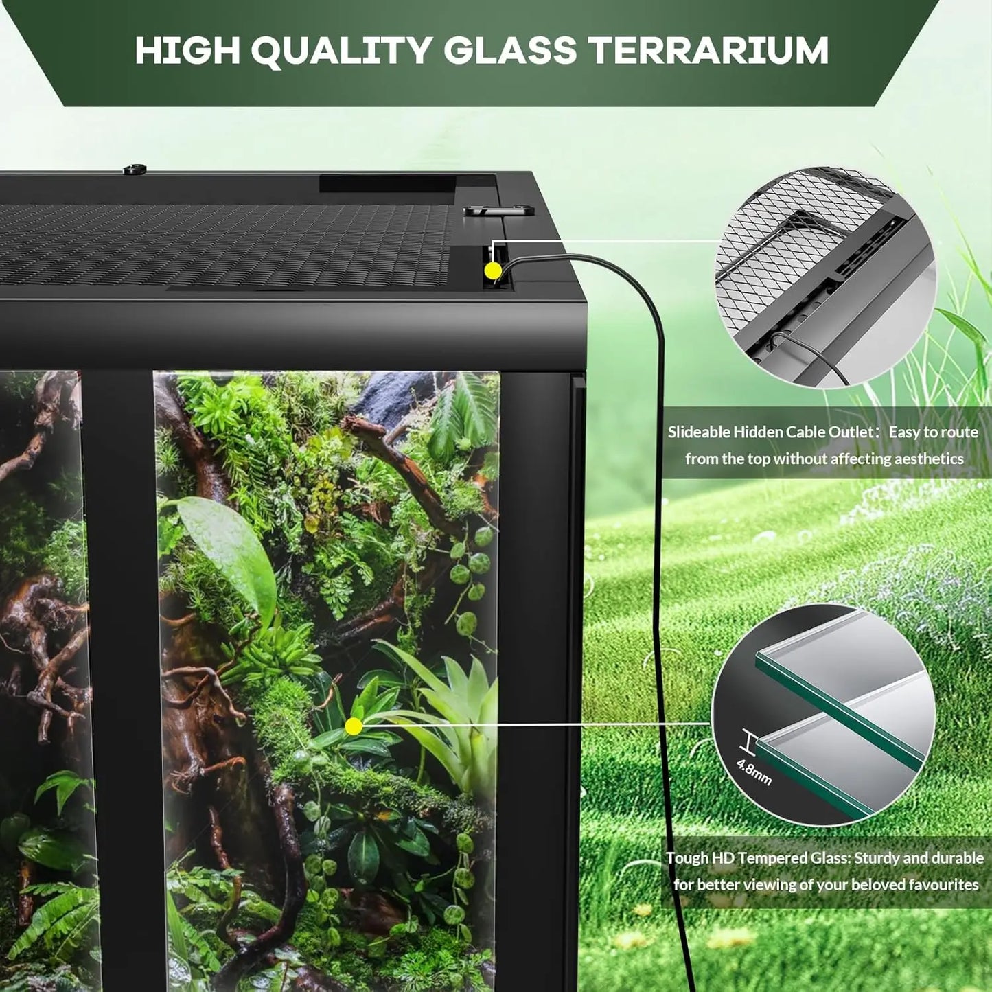 HiMISS Reptile Glass Terrarium With Top And Side Ventilation