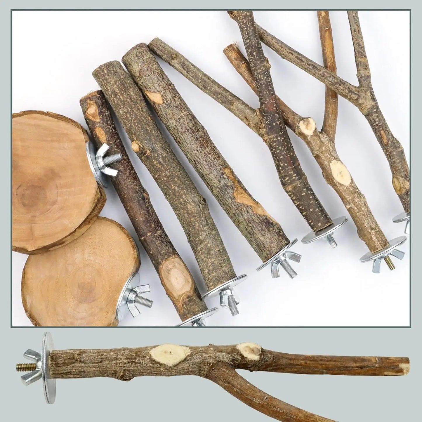 Natural Wood Bird Perches 8 Pack Multi Branch Cage Stand