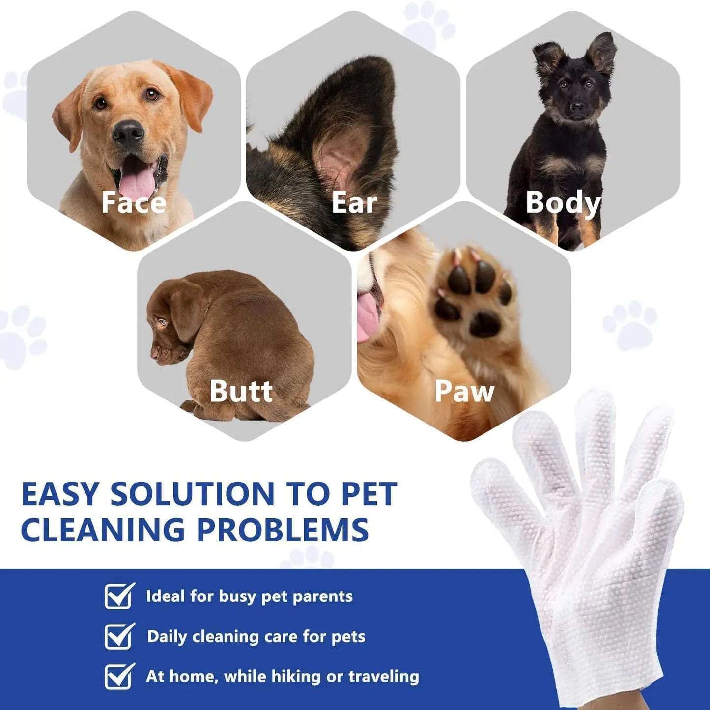 Shamoo Pet Thick Glove Wipes for Dogs and Cats Disposable