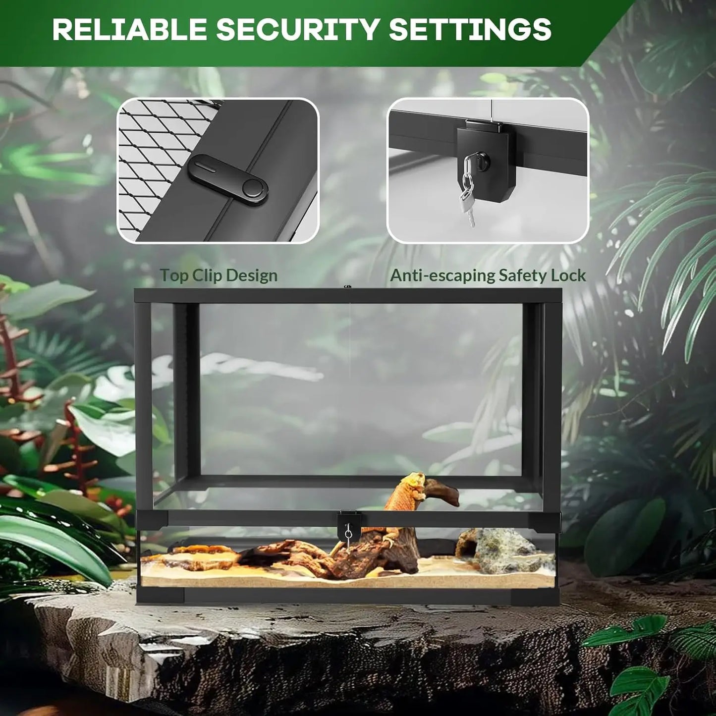 HiMISS Reptile Glass Terrarium With Top And Side Ventilation