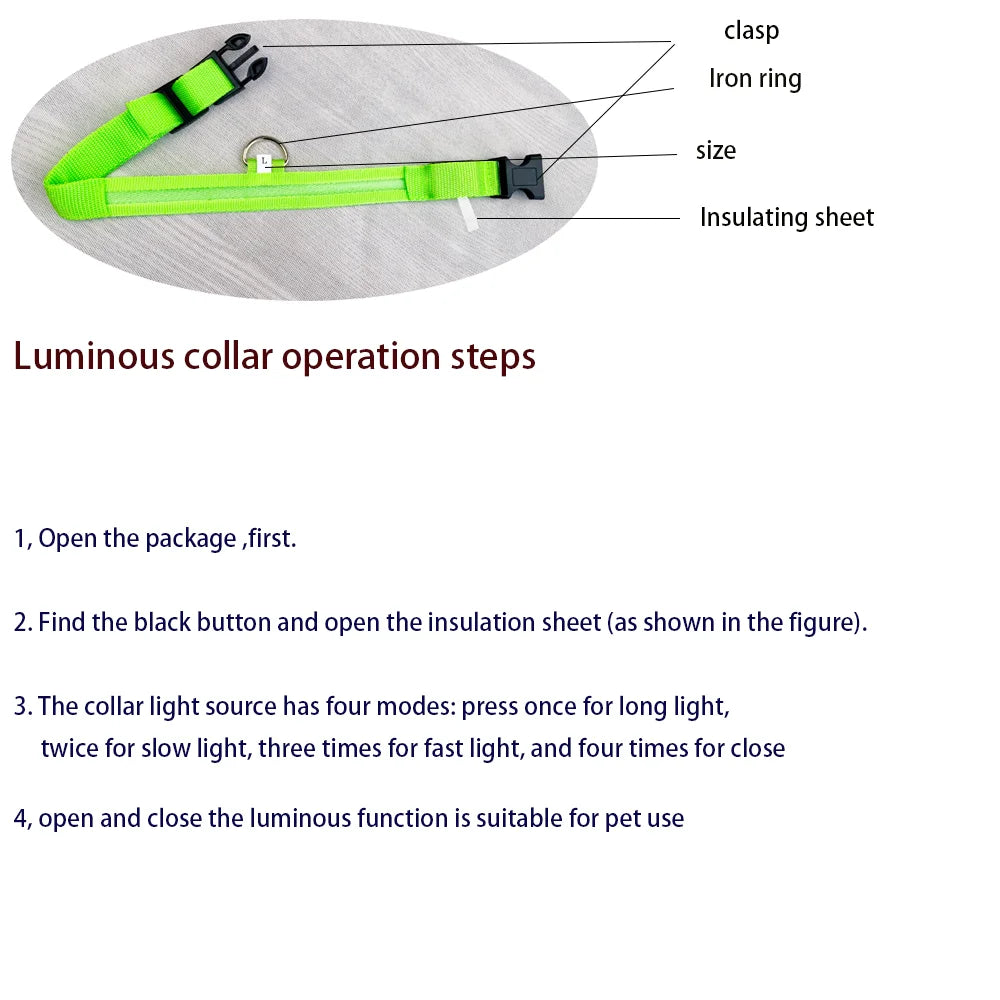 Nylon LED Night Safety Dog Leash Luminous Fluorescent Collar