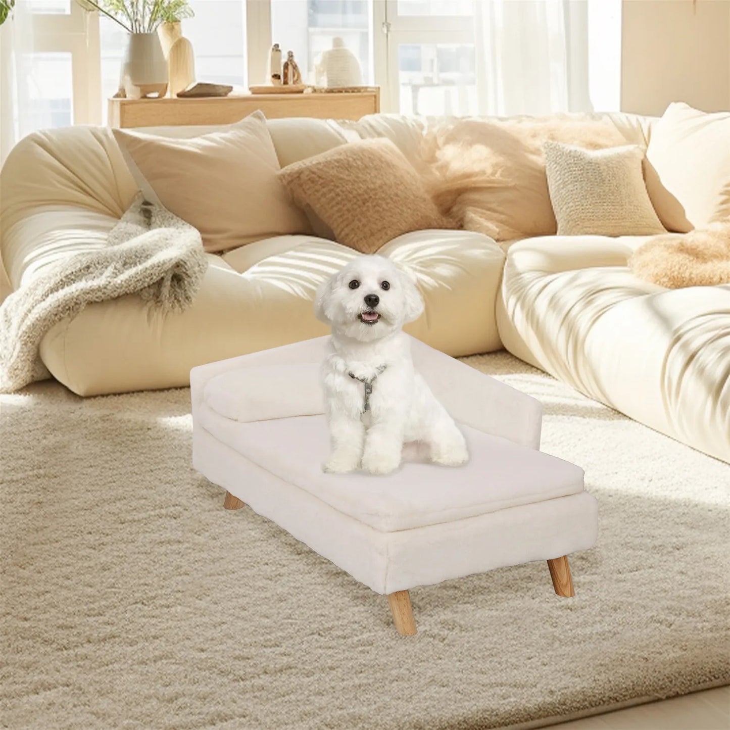 BINGOPAWCN Elevated Pet Bed With Cozy Pad And Wood Legs