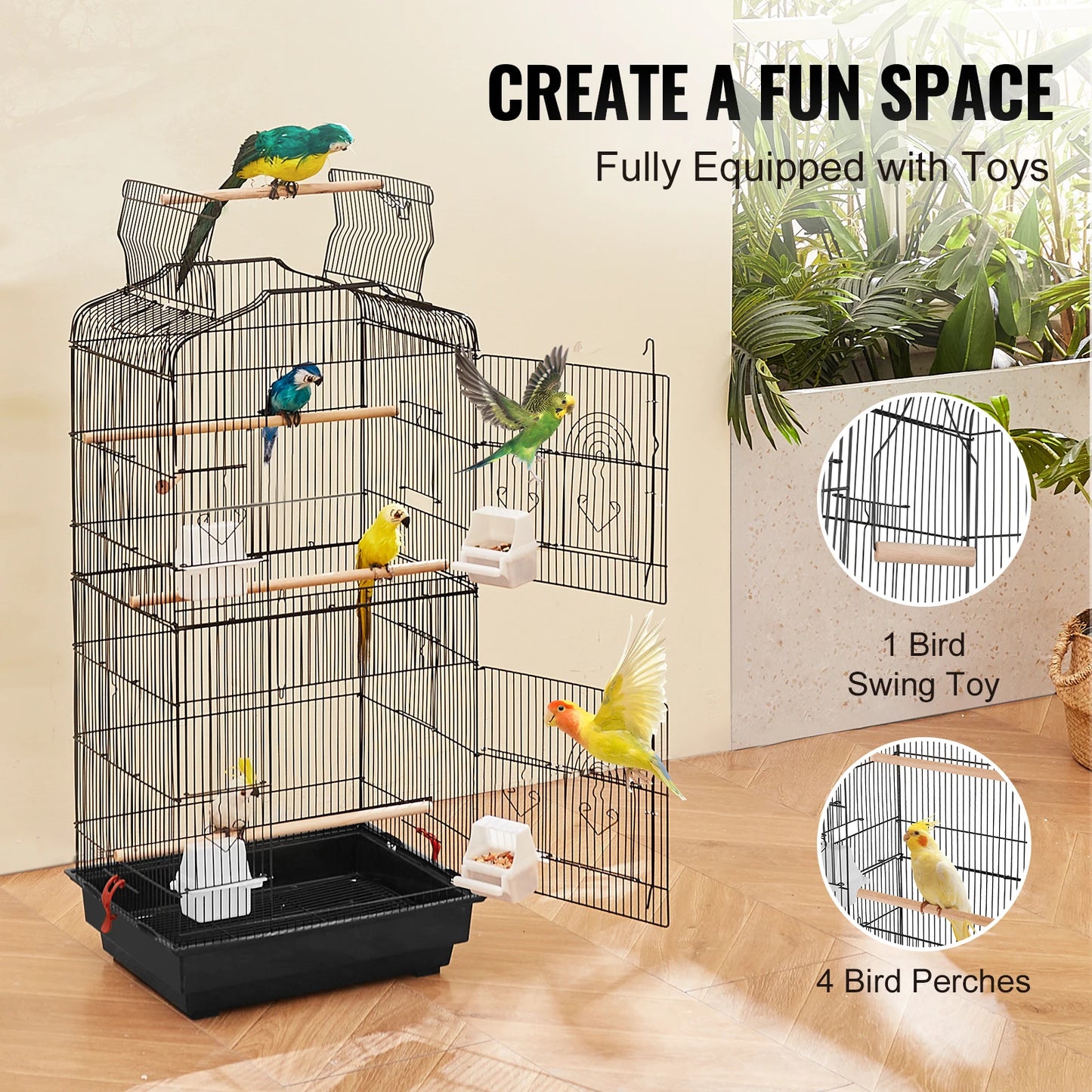 SucceBuy Open Top Parrot Cage For Various Birds With Swing