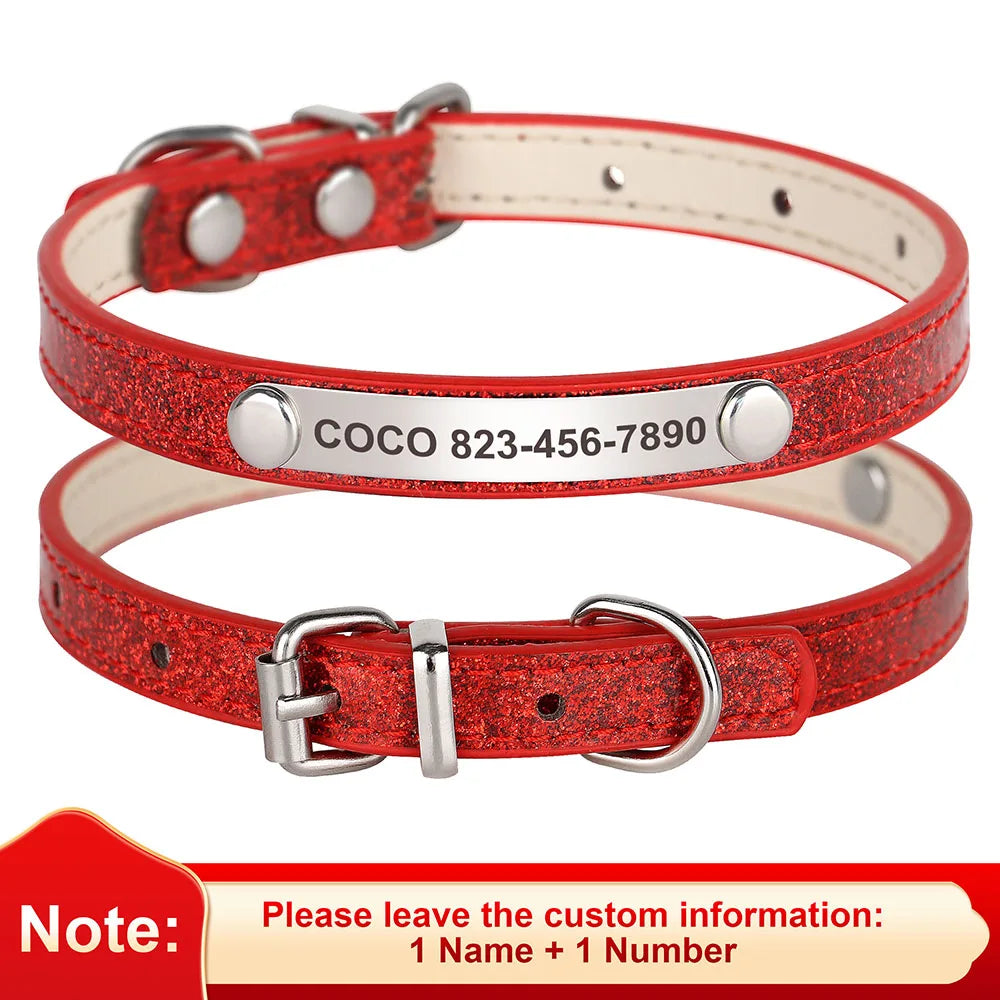 Beirui Custom Cat Collar Bling Leather Engraved ID Nameplate