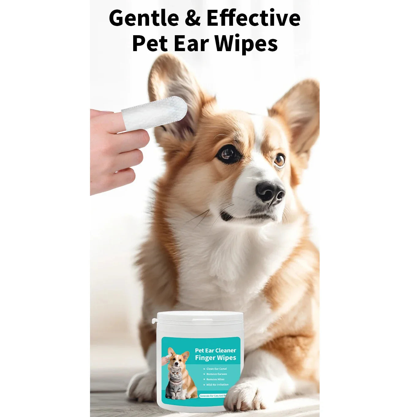 Pet Ear Cleaning Wipes for Dogs and Cats Gentle Formula
