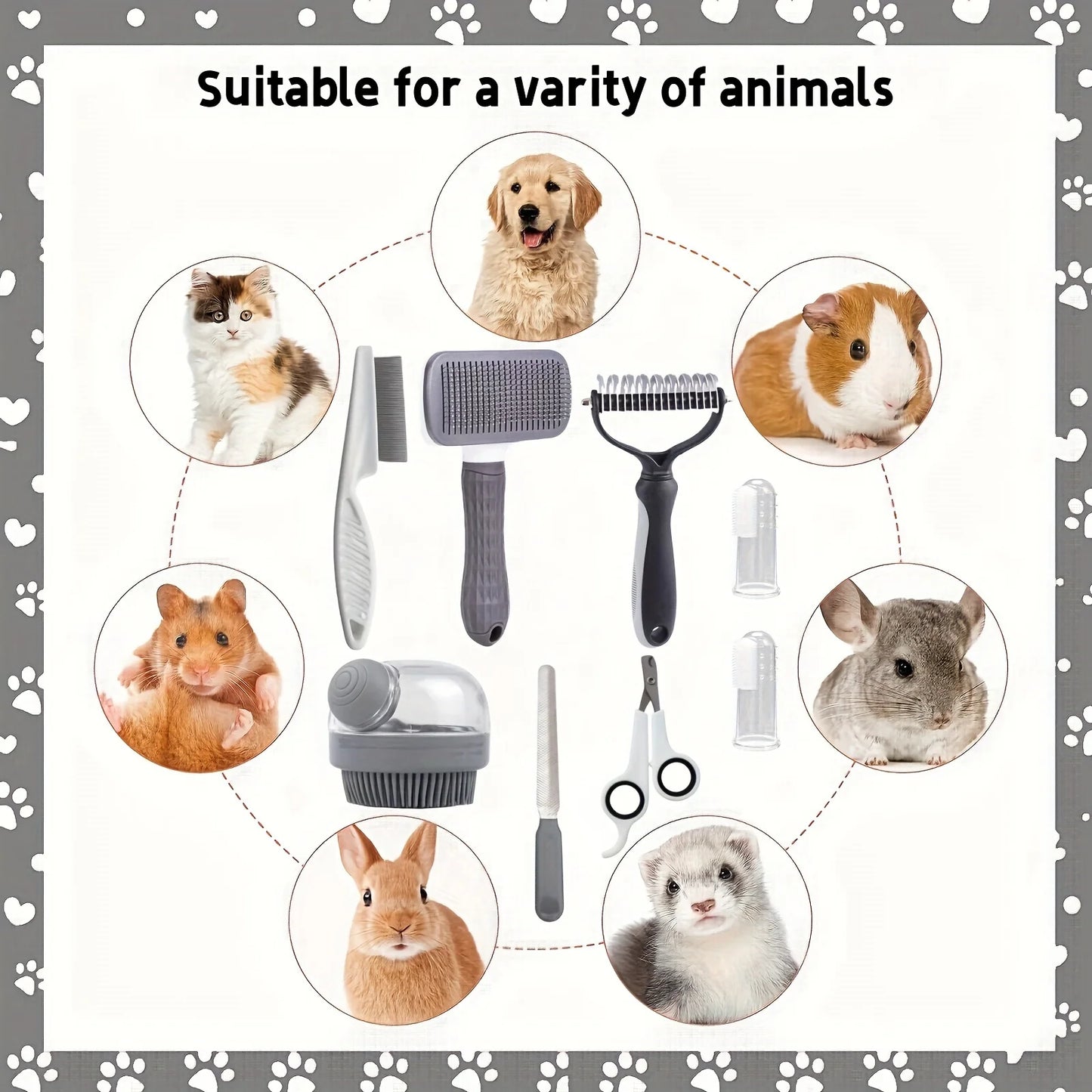 Dog Grooming Kit With Self Cleaning Tools And Flea Comb