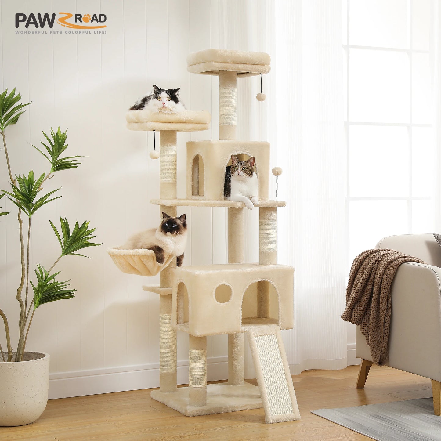PEQULTICN Indoor Cat Tree Multi Level Tower With Scratching Posts