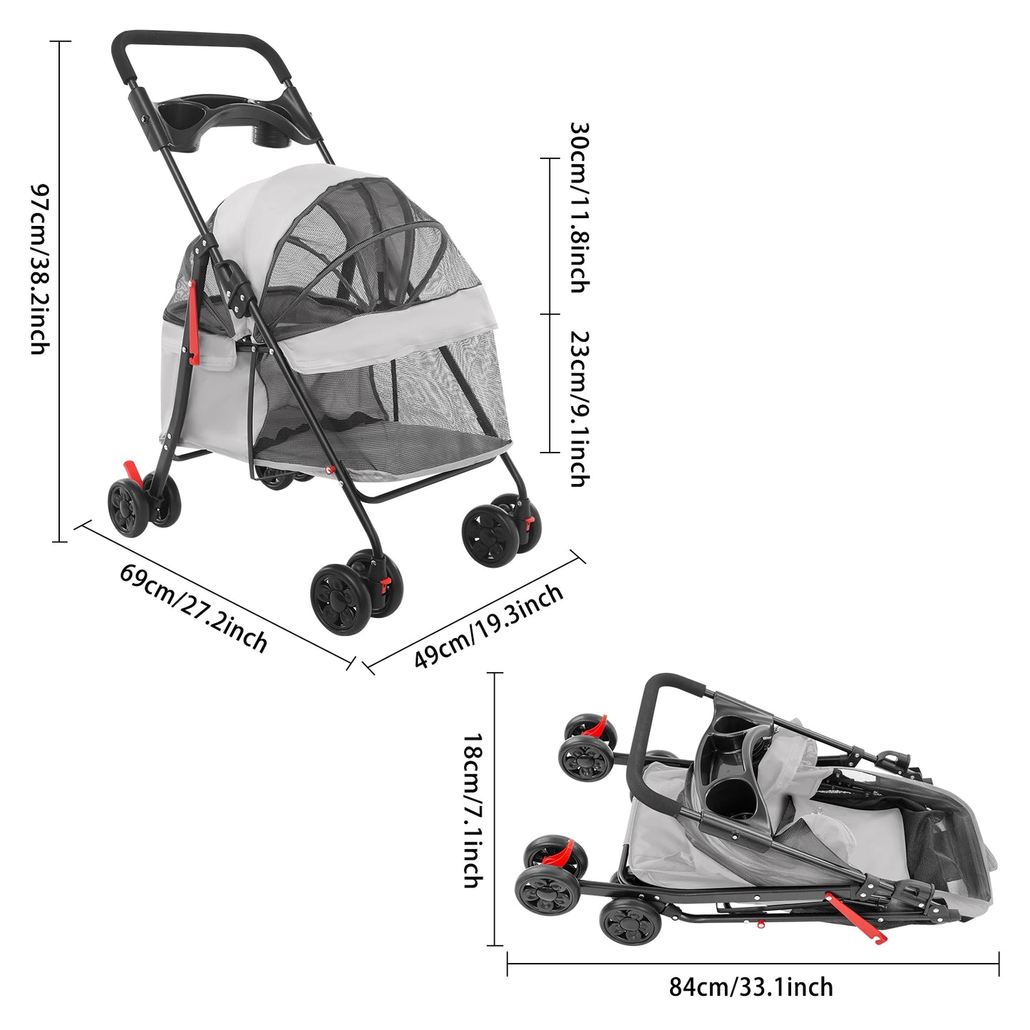 Foldable Lightweight Pet Cart For Small To Medium Dogs And Cats Outdoor Walking