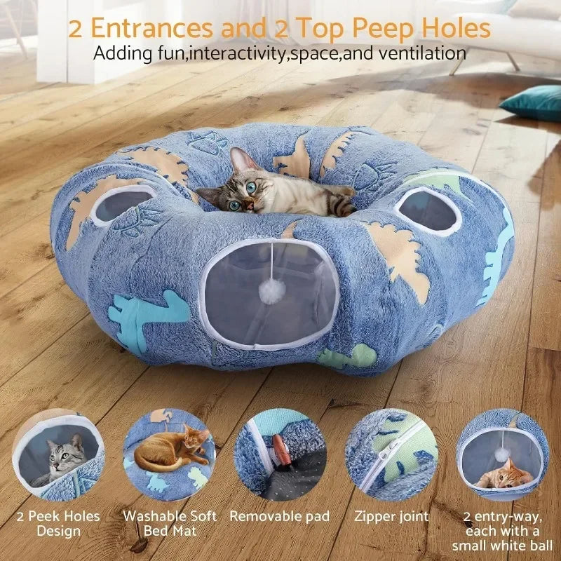 Foldable Cat Tunnel Interactive Play System With Four Entry Points