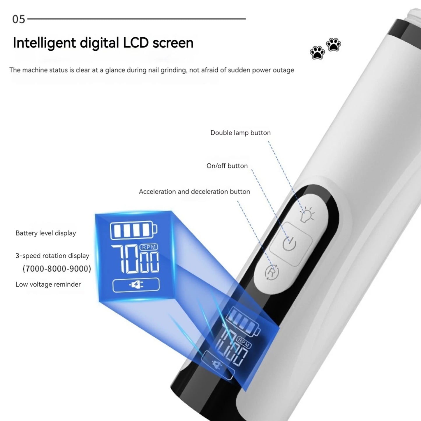 APWIKOGER Electric Dog Nail Grinder Rechargeable Trimmer For Pets