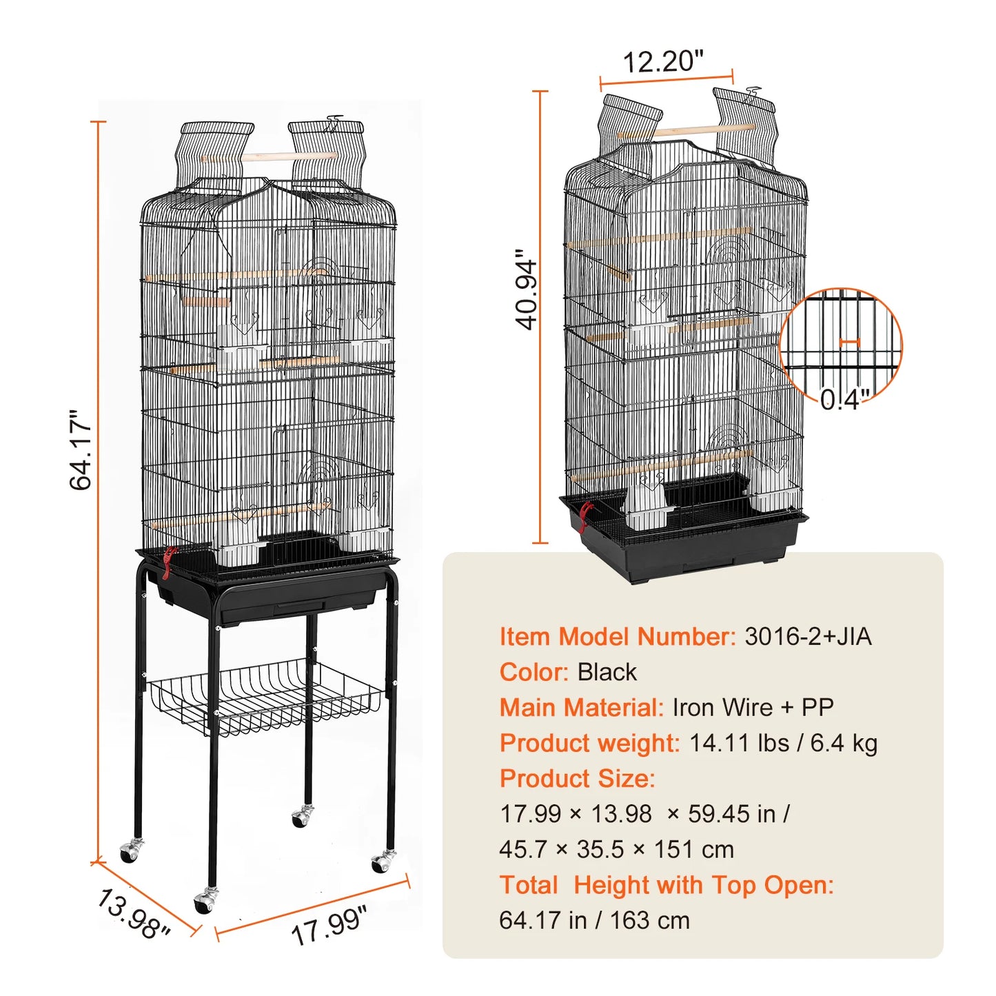 SucceBuy Open Top Parrot Cage For Various Birds With Swing