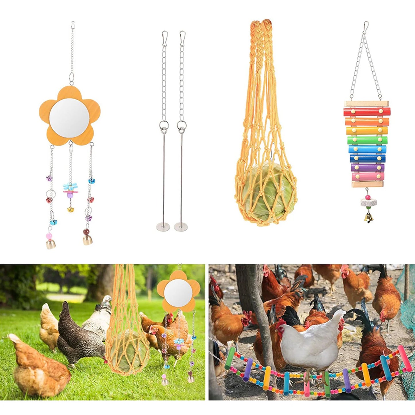 Shunmaii 7Pcs Chewing Foraging Toy With Wooden Hanging Feeder