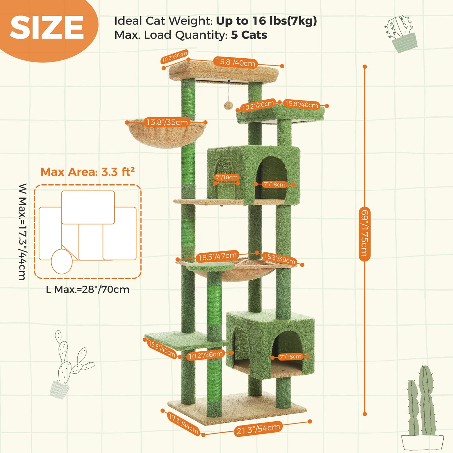 PEQULTICN Five Level Cat Tree Tower With Sisal Posts