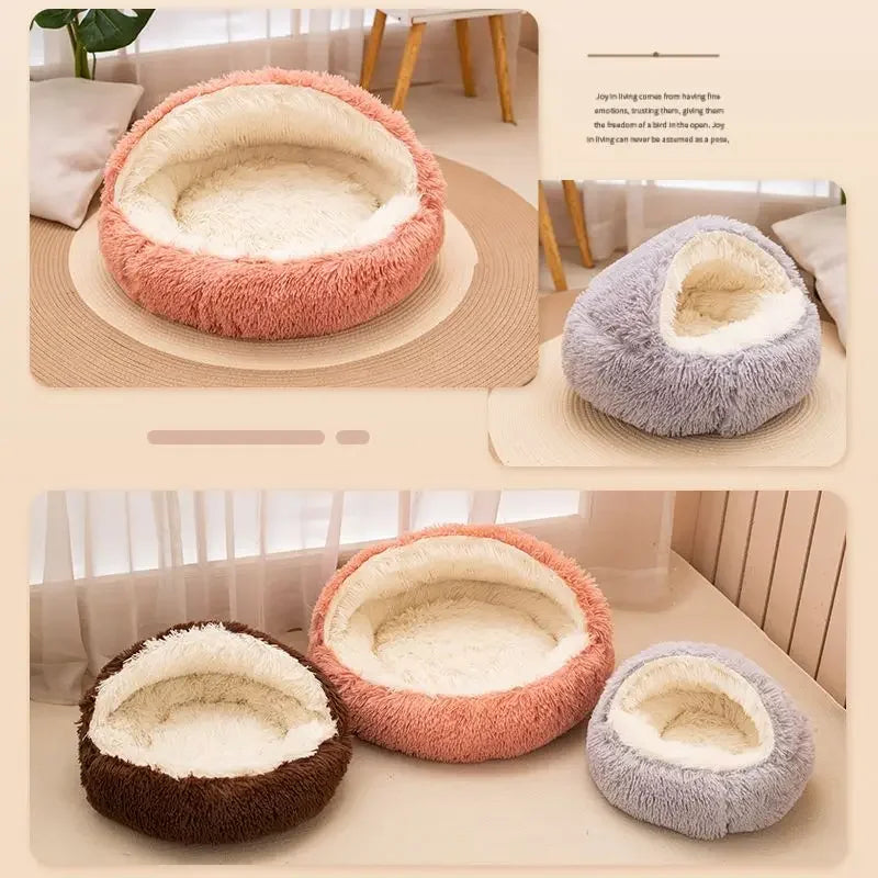 Soft Plush Pet Bed 2 In 1 Round Nest Cave For Small Dogs And Cats