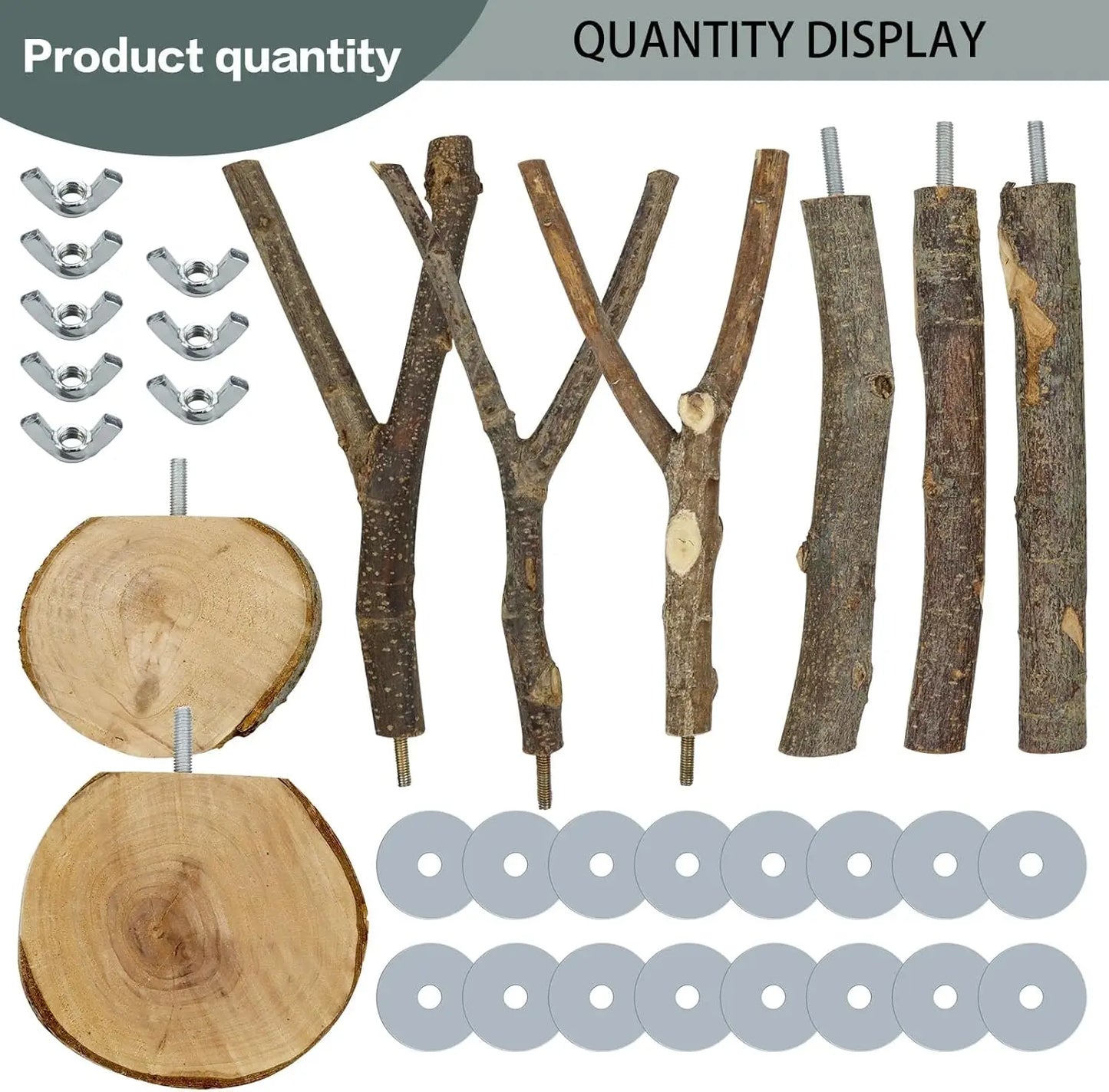 Natural Wood Bird Perches 8 Pack Multi Branch Cage Stand