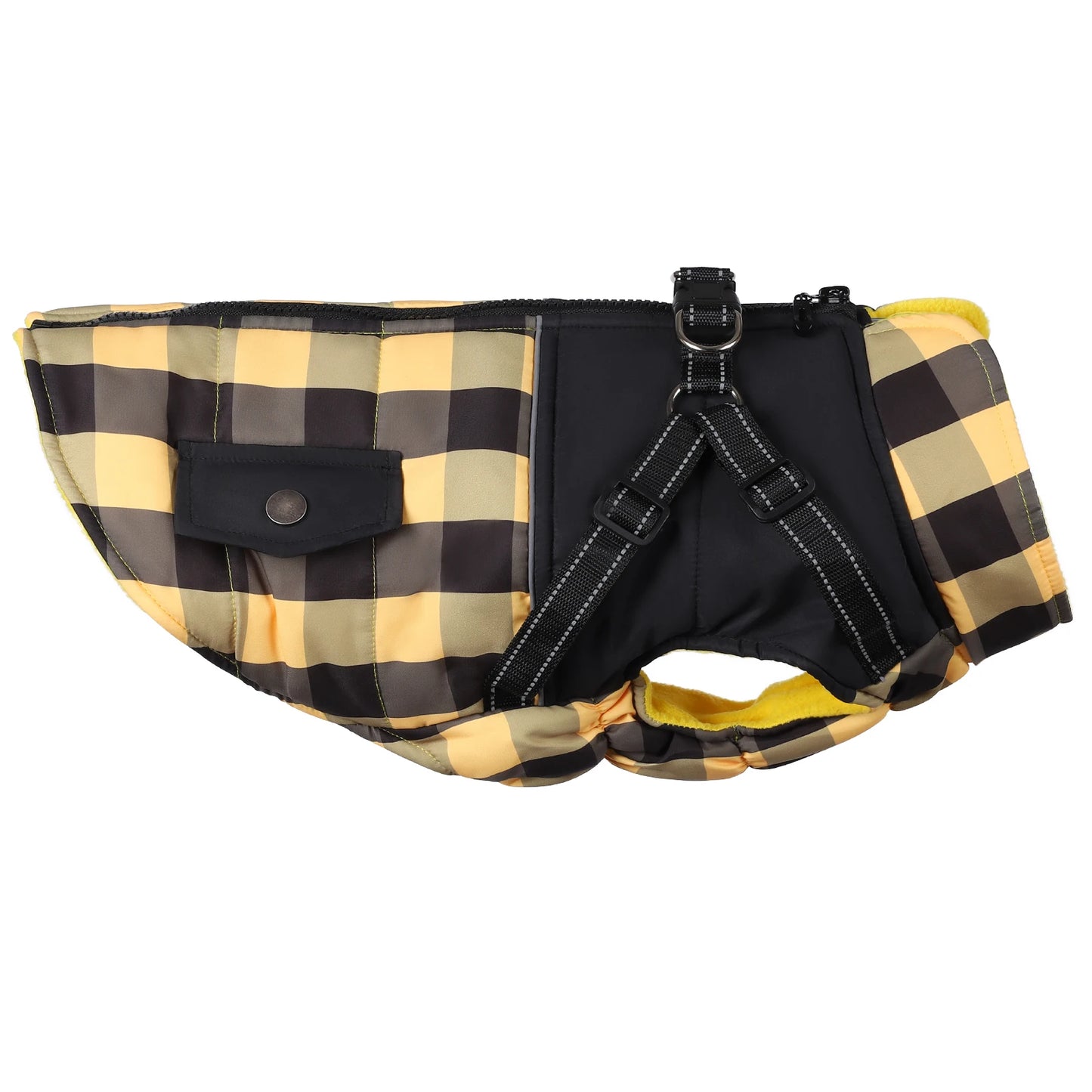 Plaid Padded Dog Jacket With Harness Windproof Winter