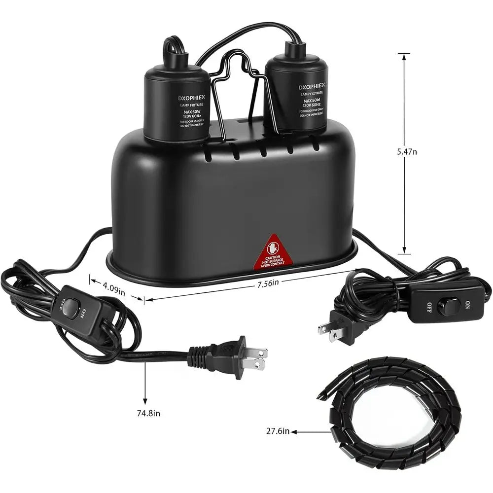 Reptile Heat Lamp Fixture With 60W Basking And Infrared Bulbs