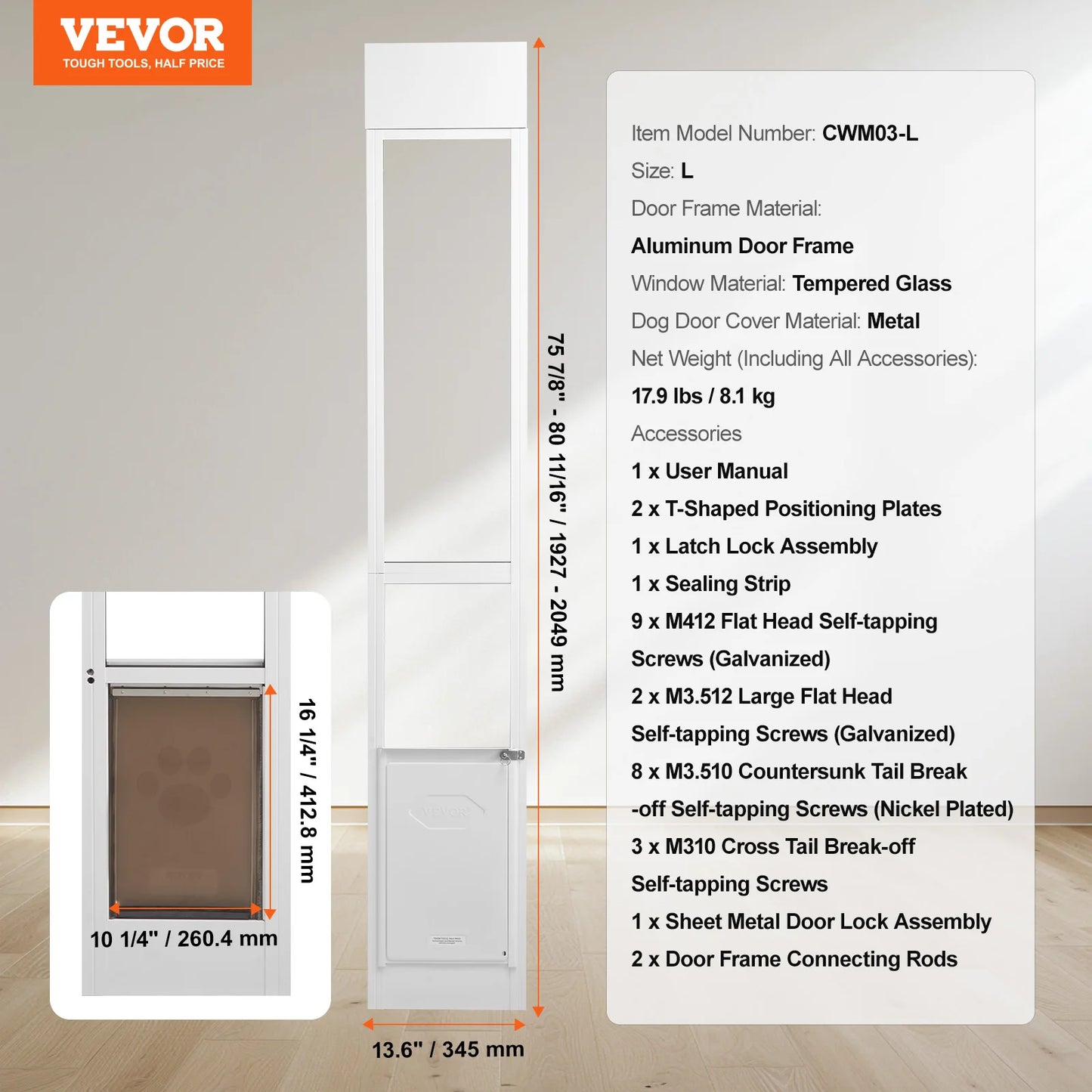 SucceBuy Dog Door for Sliding Glass Door Aluminum Frame Adjustable