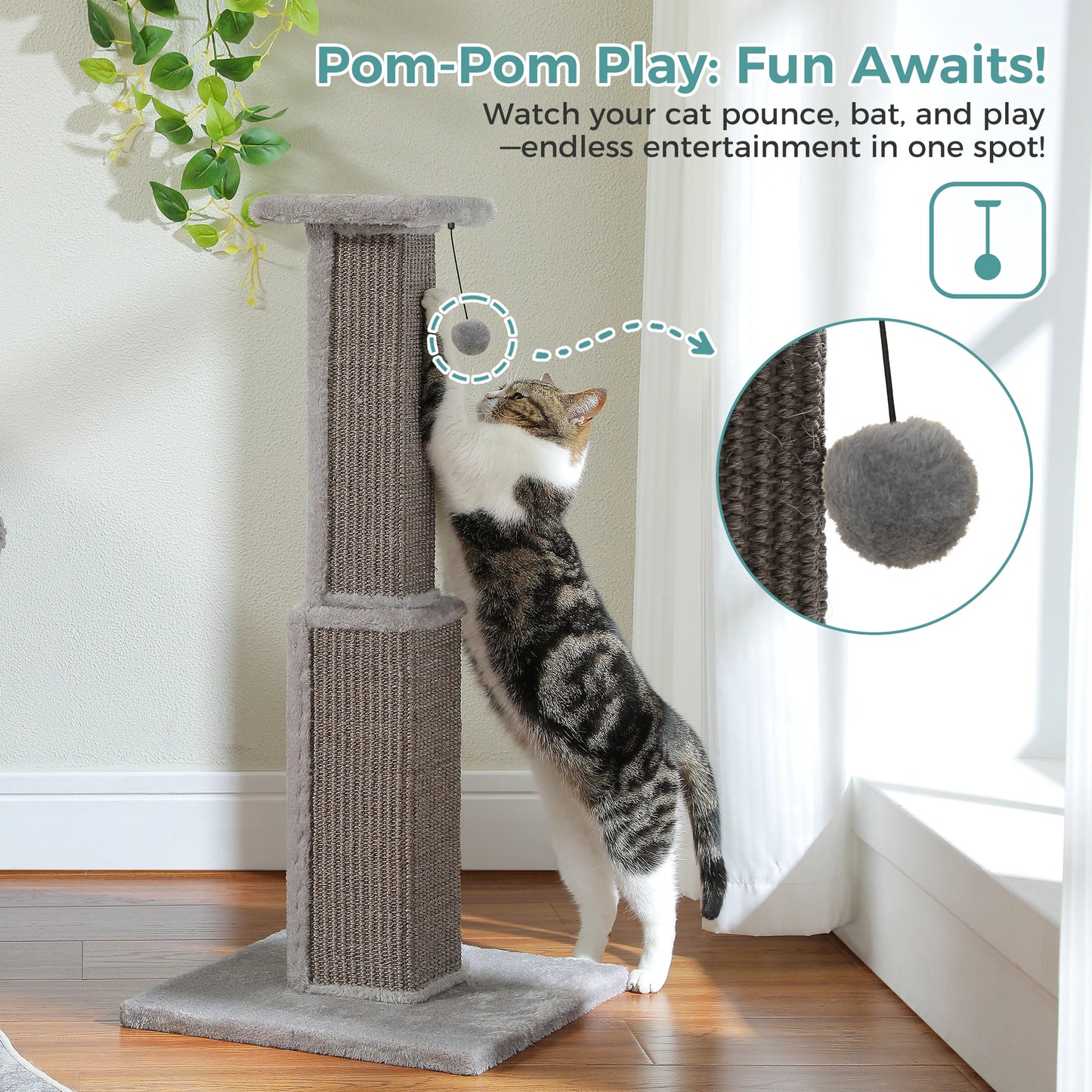 PAWZ Road Cat Scratching Post Indoor Sisal Dangling Ball Toy