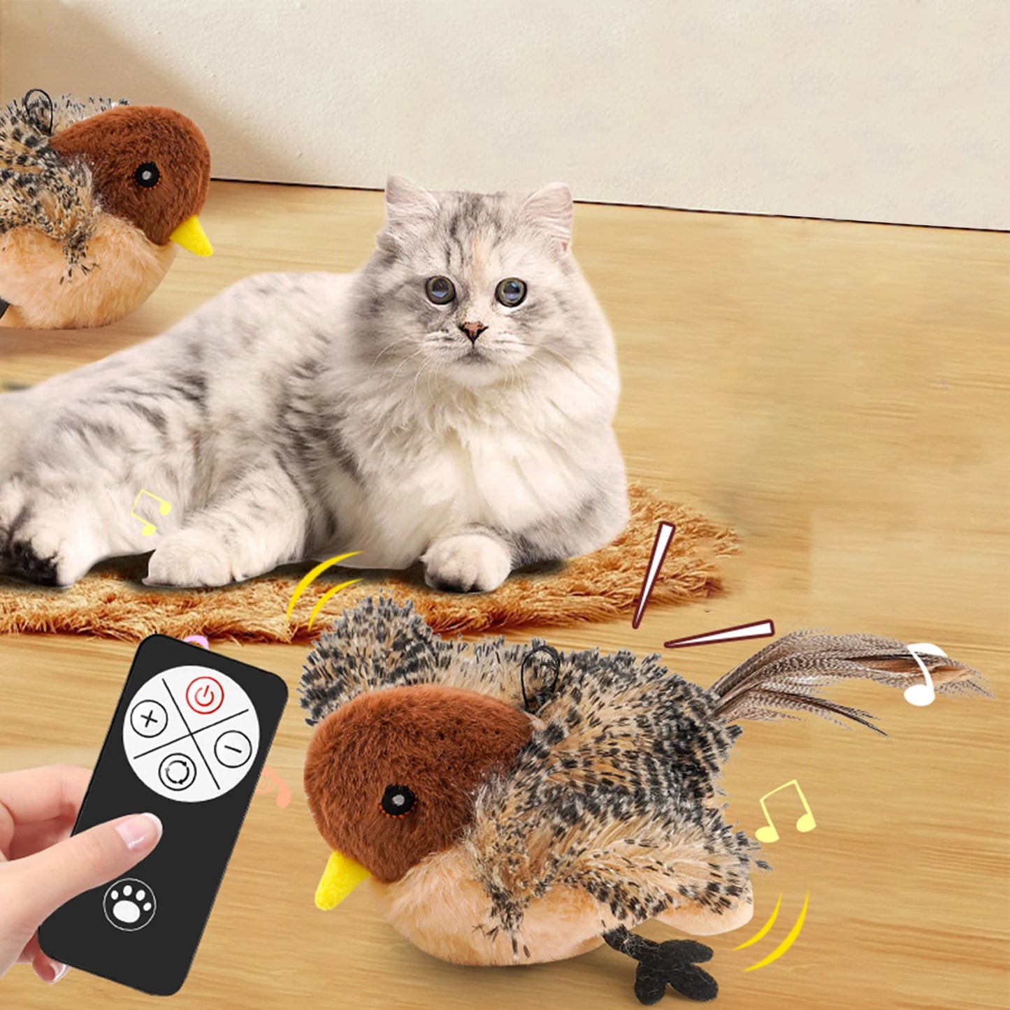 Remote Control Plush Chirping Bird Cat Toy For Kitten