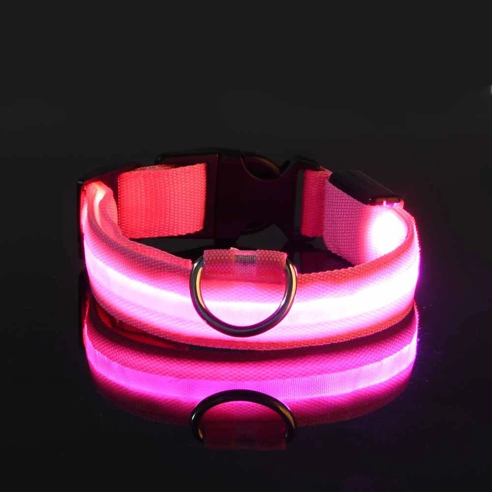 Nylon LED Night Safety Dog Leash Luminous Fluorescent Collar