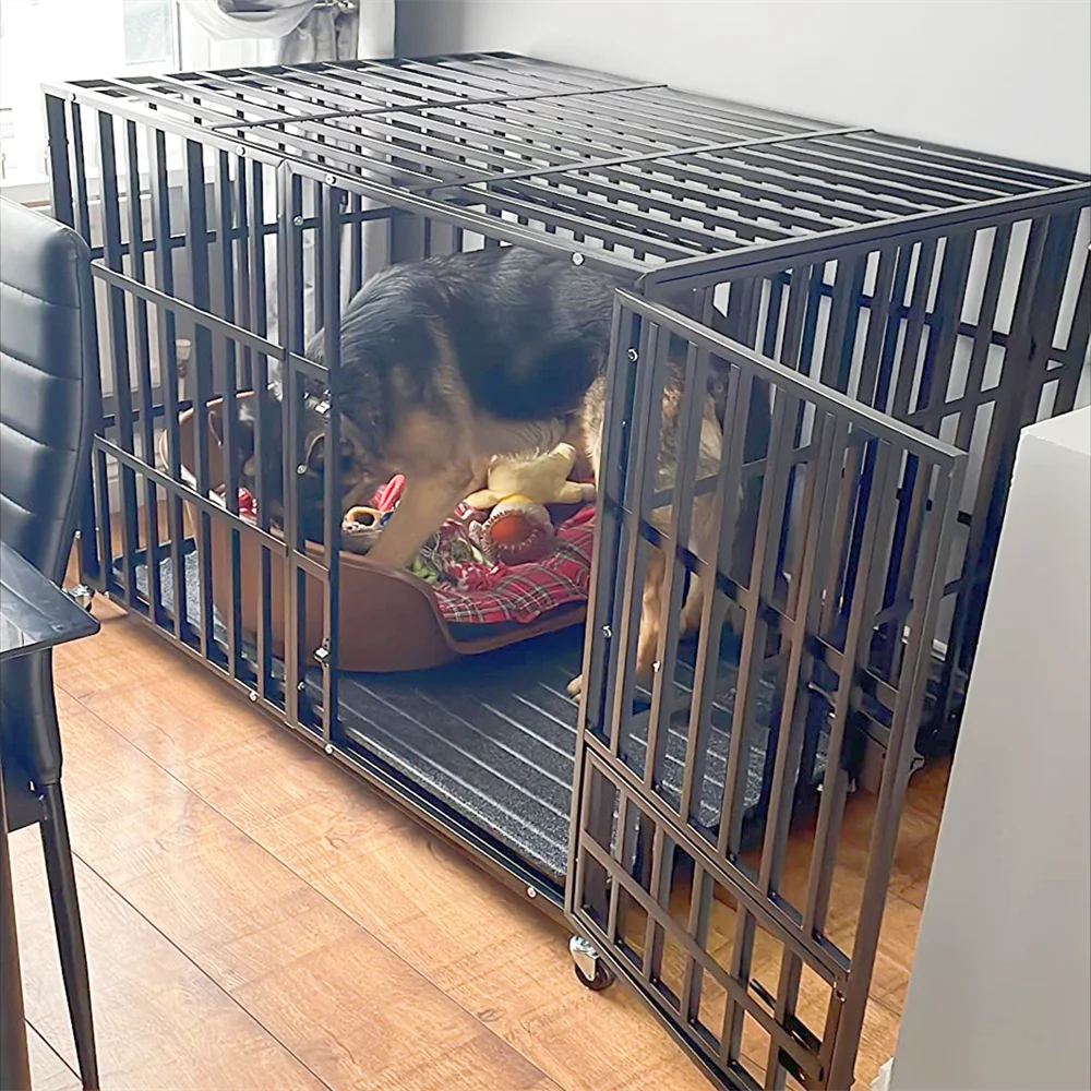 BORWARTH Heavy Duty Dog Crate Cage With Lockable Wheels And Tray