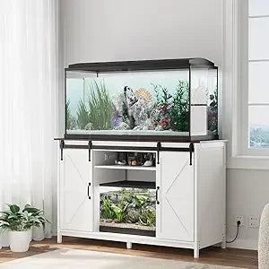 VOWNER Farmhouse Aquarium Stand With Power Outlet Sliding Barn Door
