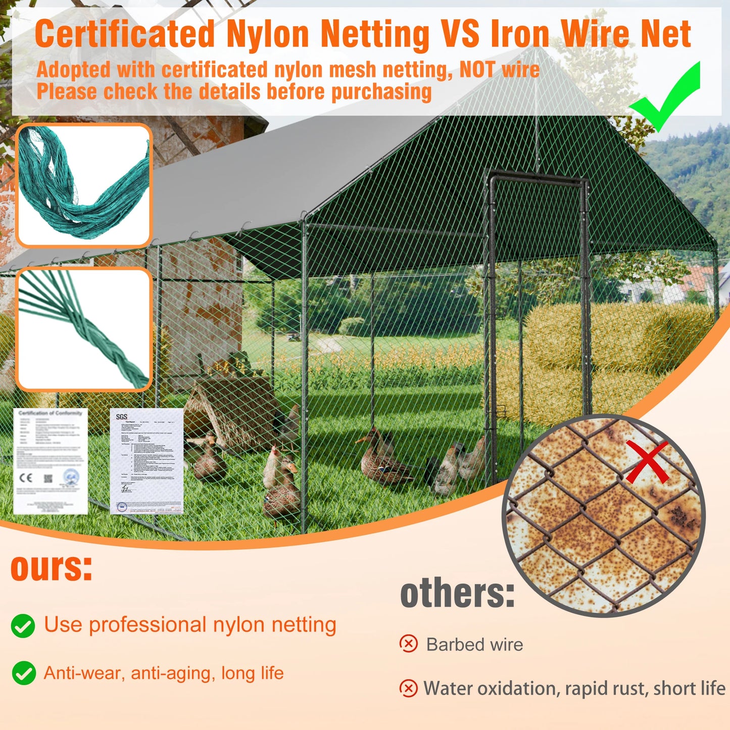 BINGOPAW Heavy Duty Metal Chicken Coop With Cover And Netting