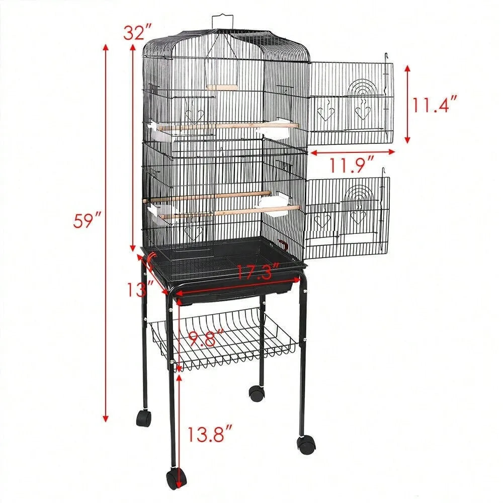NONECN Rolling Bird Cage For Cockatiels With Stand And Tray