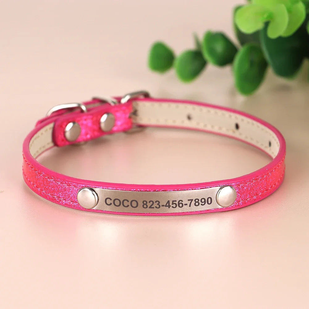 Beirui Custom Cat Collar Bling Leather Engraved ID Nameplate
