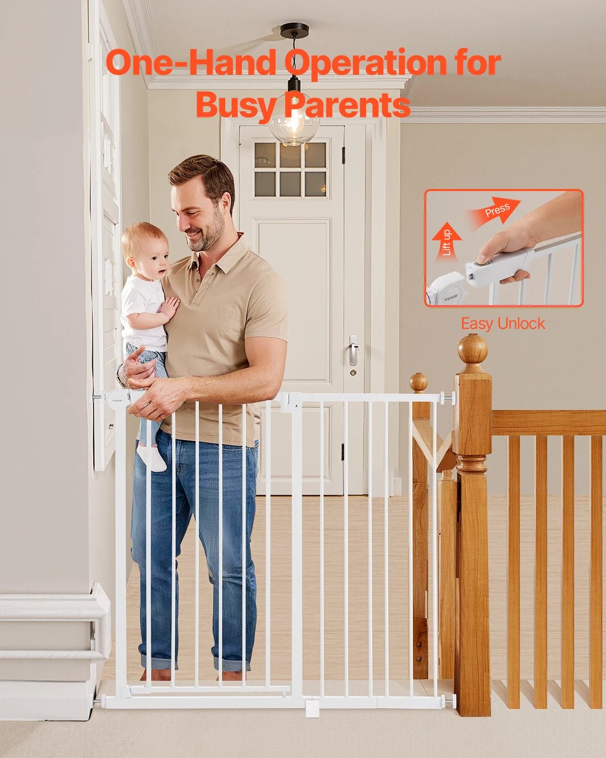 SucceBuy Baby Gate Easy Walk Through Pressure Mount Security