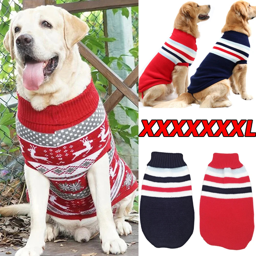 Big Dog Knit Sweater Stripe Winter Turtleneck For Dogs