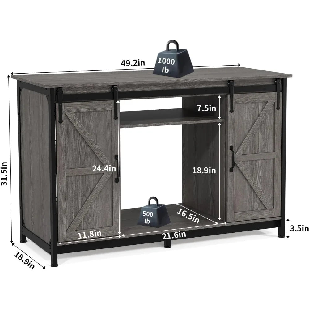VOWNER Farmhouse Aquarium Stand With Power Outlet Sliding Barn Door