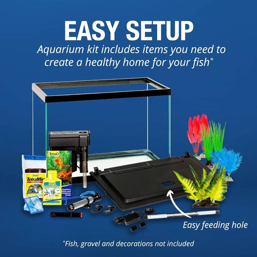 Tropical Freshwater Aquarium Tank Kit With LED Light And Accessories