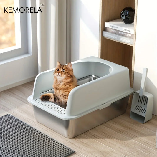 Stainless Steel Litter Box With Mat Lid For Large Cats