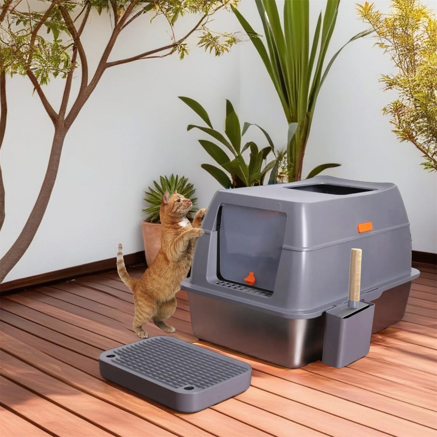 Stainless Steel Enclosed Cat Litter Box With Lid For Cats