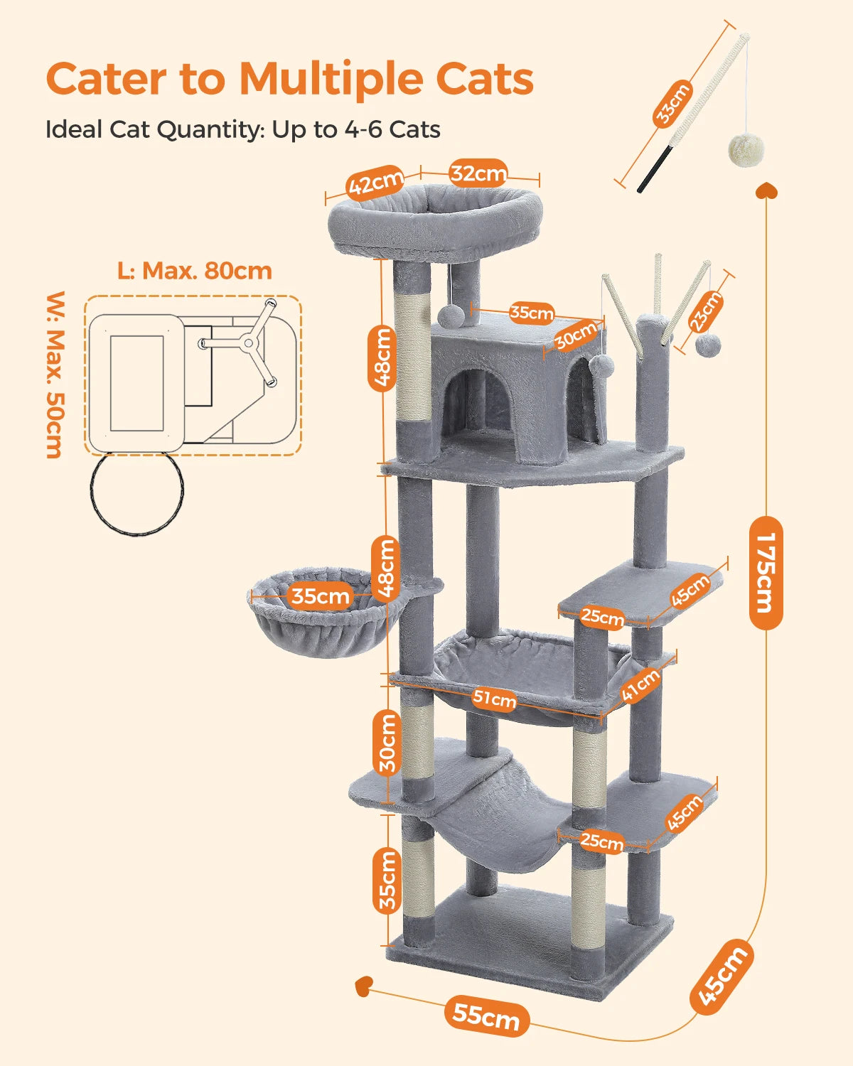 PEQULTICN Five Level Cat Tree Tower With Sisal Posts