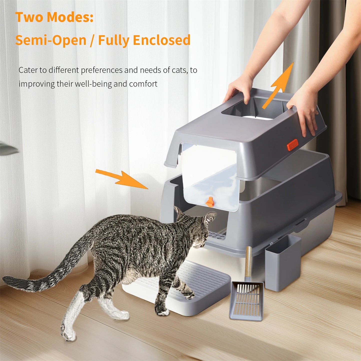 Stainless Steel Enclosed Cat Litter Box With Lid For Cats